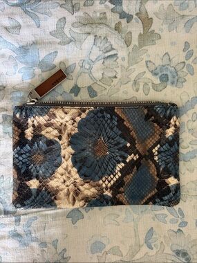 August Blue Floral Snakeskin Zip Pouch